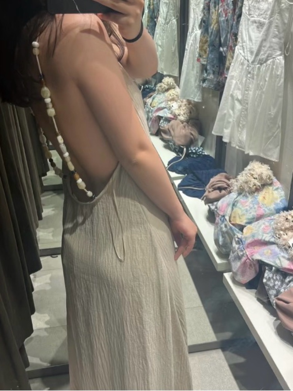 Zara Cream Backless Maxi Dress with Bead Strap